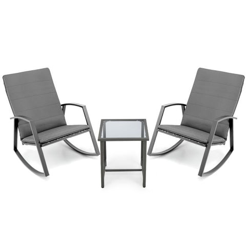 Outdoor Rocking Chairs set with Tempered Glass table in Grey
