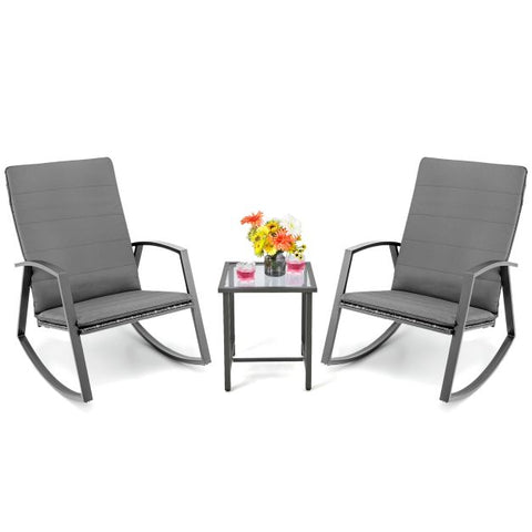 Outdoor Rocking Chairs set with Tempered Glass table in Grey