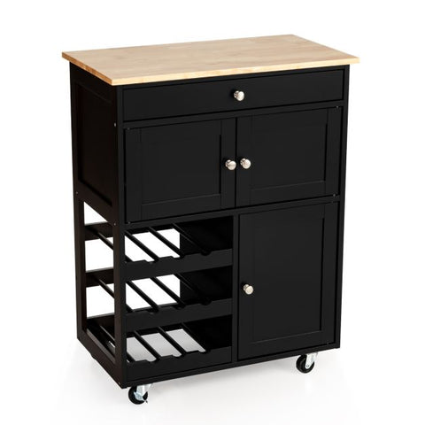 Sleek and Sturdy Kitchen Cart with Movable Wheels and Integrated Wine Rack