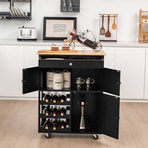 Sleek and Sturdy Kitchen Cart with Movable Wheels and Integrated Wine Rack