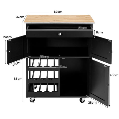 Sleek and Sturdy Kitchen Cart with Movable Wheels and Integrated Wine Rack