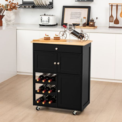 Sleek and Sturdy Kitchen Cart with Movable Wheels and Integrated Wine Rack