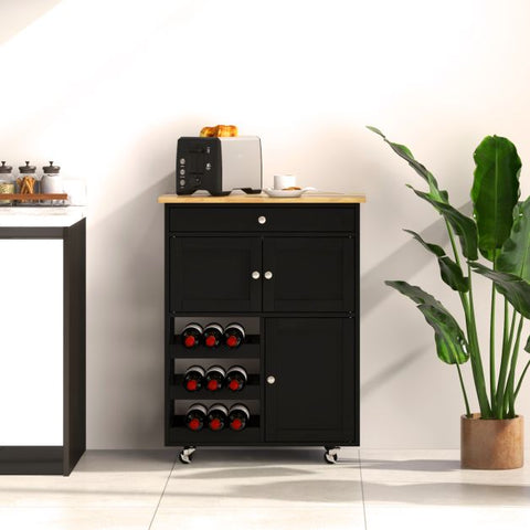 Sleek and Sturdy Kitchen Cart with Movable Wheels and Integrated Wine Rack