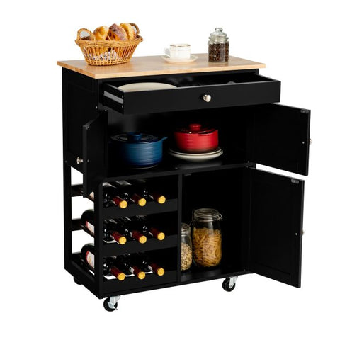 Sleek and Sturdy Kitchen Cart with Movable Wheels and Integrated Wine Rack