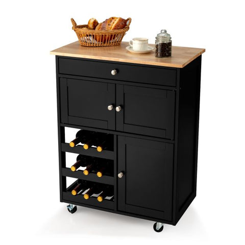 Sleek and Sturdy Kitchen Cart with Movable Wheels and Integrated Wine Rack