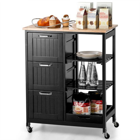 Kitchen Island Trolley with Storage Drawer and Tray-White