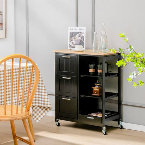 Kitchen Island Trolley with Storage Drawer and Tray-White