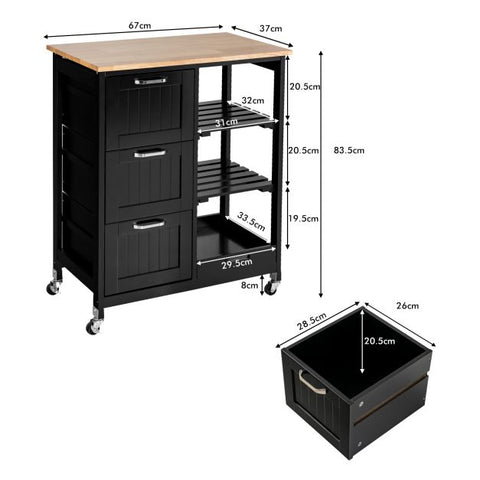 Kitchen Island Trolley with Storage Drawer and Tray-White