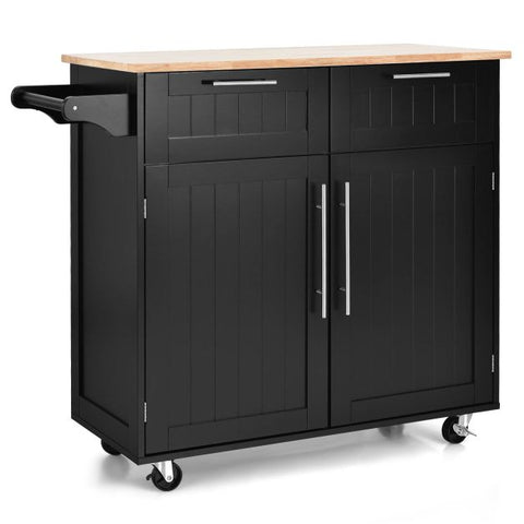 Elegant Mobile Kitchen Island with Ample Storage and Stylish Striped Wood Design