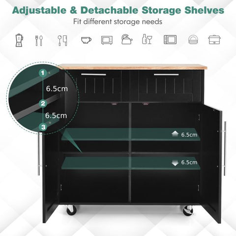 Elegant Mobile Kitchen Island with Ample Storage and Stylish Striped Wood Design