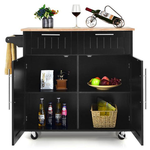 Elegant Mobile Kitchen Island with Ample Storage and Stylish Striped Wood Design