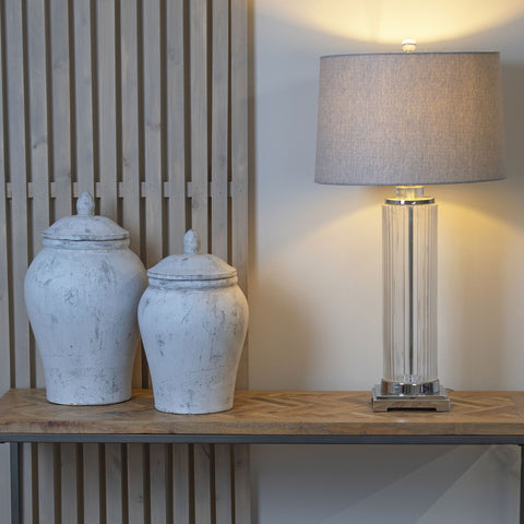 Classic and Timeless Table lamp with Fluted Glass Base and Chrome Finishes