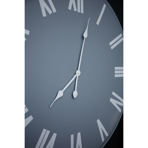 Contemporary Large Wall Clock with Monochromatic design and Roman Numerals in Grey