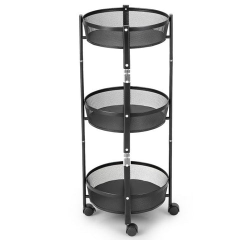 Round/Square 3-Tier Folding Metal Storage Trolley-Square