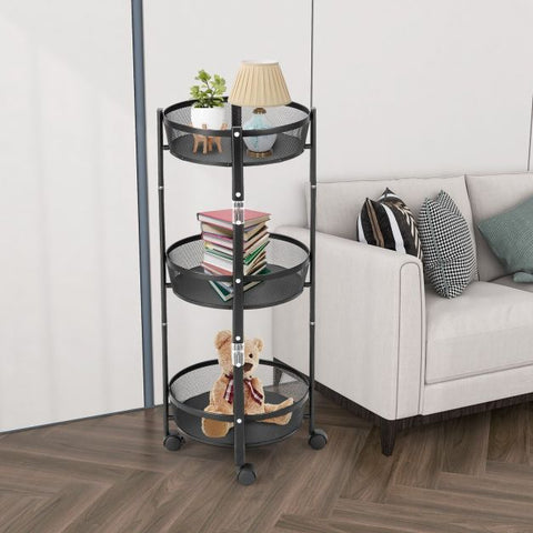 Round/Square 3-Tier Folding Metal Storage Trolley-Square
