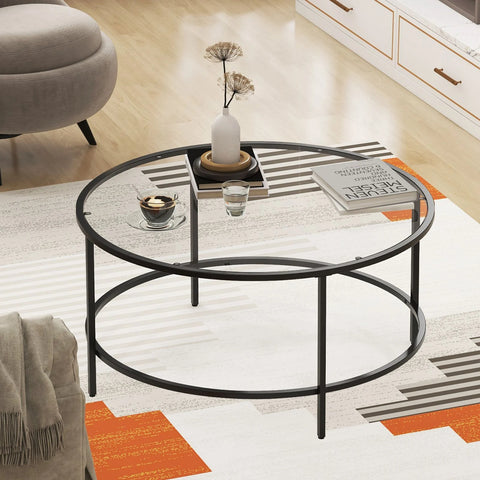 Stylish and Veratile Round Coffee Table with Tempered Glass Top