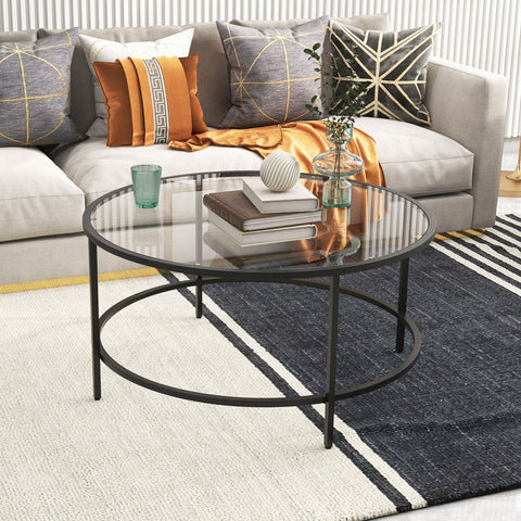 Stylish and Veratile Round Coffee Table with Tempered Glass Top