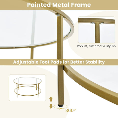 Stylish and Veratile Round Coffee Table with Tempered Glass Top