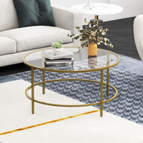 Stylish and Veratile Round Coffee Table with Tempered Glass Top