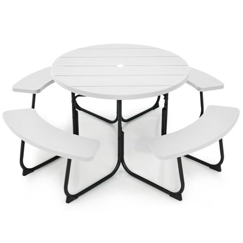 Patio 8 Person Round Picnic Table and Bench set with Umbrella Hole
