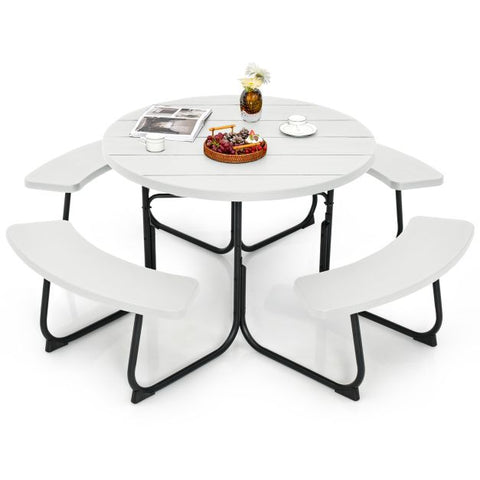 Patio 8 Person Round Picnic Table and Bench set with Umbrella Hole