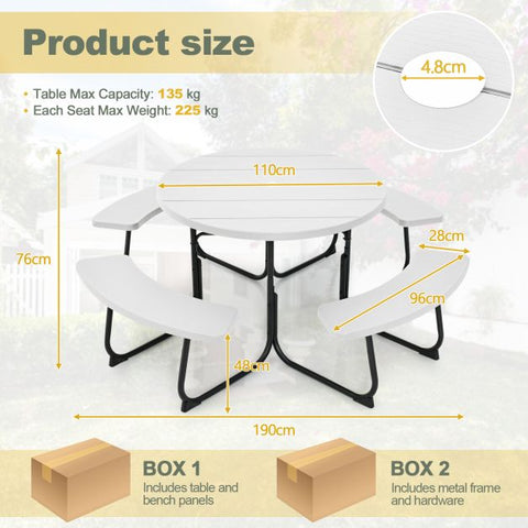 Patio 8 Person Round Picnic Table and Bench set with Umbrella Hole