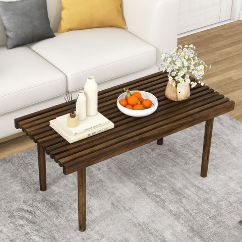 Rustic-Style Rubber Wood Coffee Table with Slatted Top