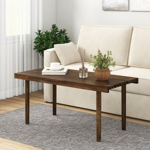 Rustic-Style Rubber Wood Coffee Table with Slatted Top