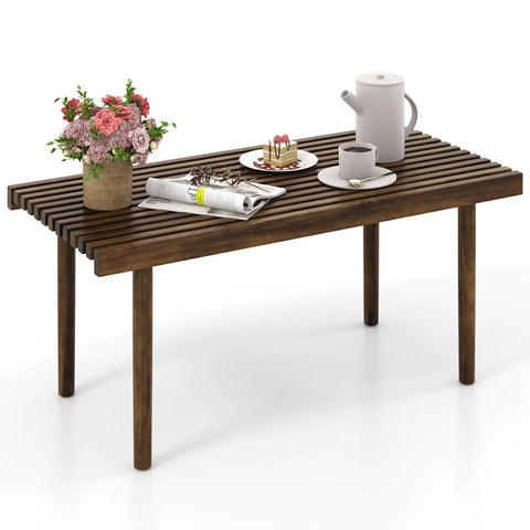 Rustic-Style Rubber Wood Coffee Table with Slatted Top