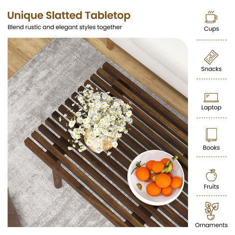 Rustic-Style Rubber Wood Coffee Table with Slatted Top