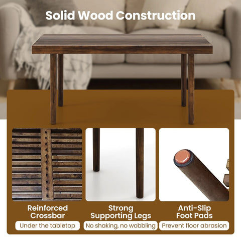 Rustic-Style Rubber Wood Coffee Table with Slatted Top