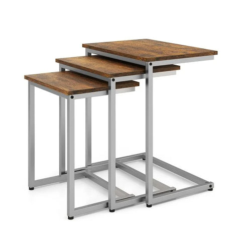 Compact C-Shaped Nested Side Table Set with Sturdy Metal Frame and Industrial Design