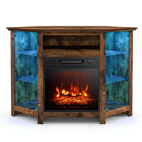 Elegant Spacious TV Stand with LED Lighting and Customizable Fireplace Insert