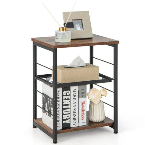 Modern and Functional 3 Tier Side Table with Mesh Design and Stable Metal Frame