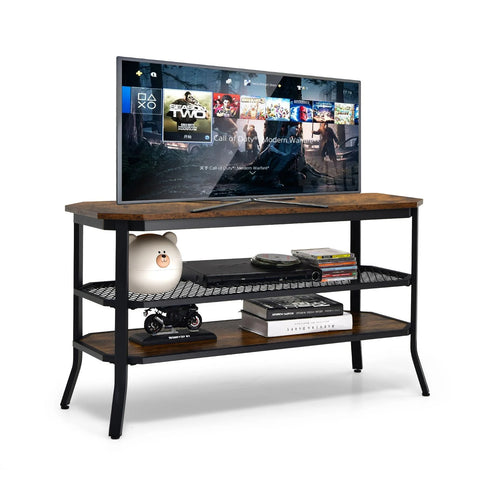 Minimalistic Industrial Style TV Stand with 2 Cabinet Doors and Adjustable Shelf