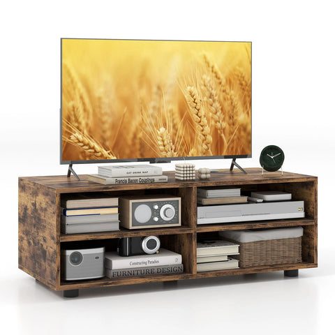 Minimalistic TV Stand with 5-Position Adjustable Shelves and Ample Storage in White