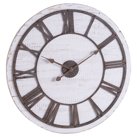 Rustic and Eye-Catching Wall Clock with Aged Antique Brass Roman Numerals and Hands