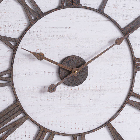 Rustic and Eye-Catching Wall Clock with Aged Antique Brass Roman Numerals and Hands
