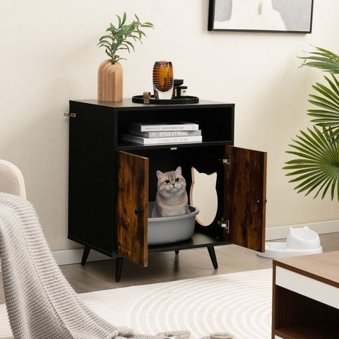 Contemporary Cat Litter Box Enclosure with Side Entry