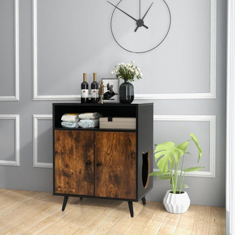 Contemporary Cat Litter Box Enclosure with Side Entry