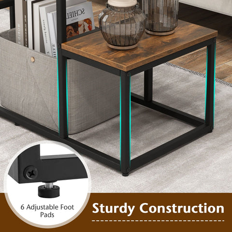 Open Design Industrial TV Stand with Metal Frame and Ample Storage Space in Rustic Brown