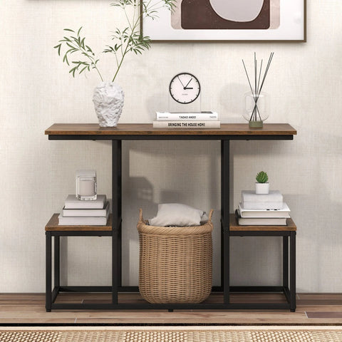 Open Design Industrial TV Stand with Metal Frame and Ample Storage Space in Rustic Brown