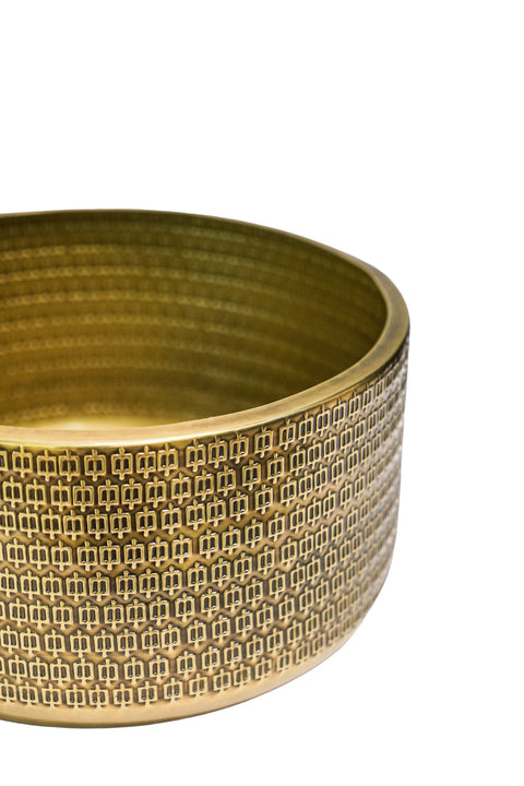 Elegant Hand-Finished Steel Plant Bowl with Gold-tone Embossing