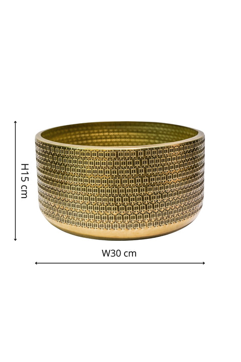 Elegant Hand-Finished Steel Plant Bowl with Gold-tone Embossing