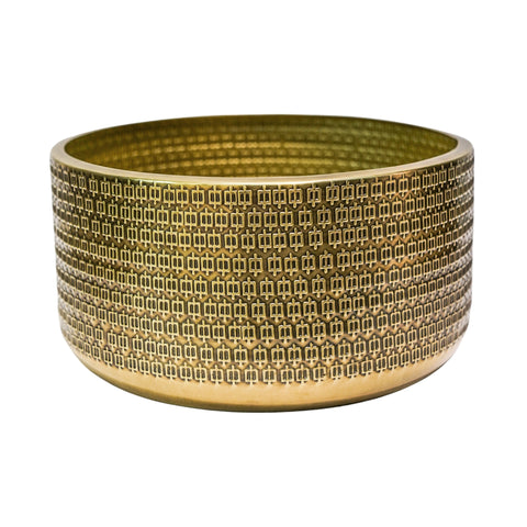 Elegant Hand-Finished Steel Plant Bowl with Gold-tone Embossing