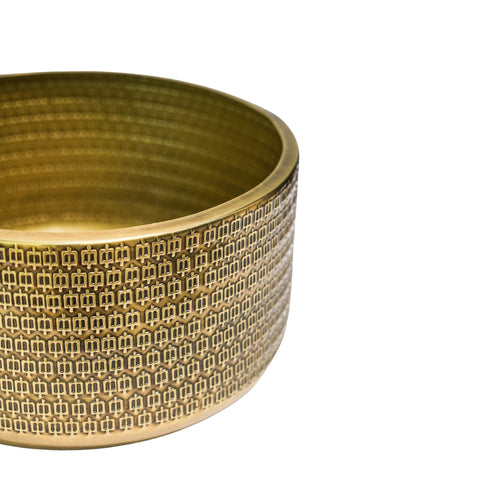 Elegant Hand-Finished Steel Plant Bowl with Gold-tone Embossing