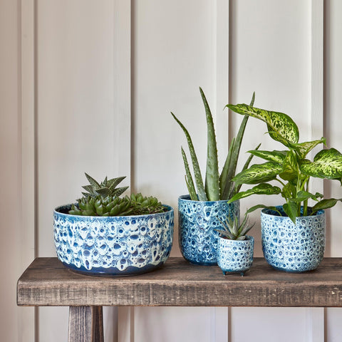 Dazzling Indoor Waterproof Planter with Reactive Glaze in Sapphire