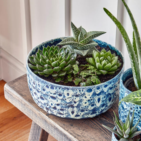 Dazzling Indoor Waterproof Planter with Reactive Glaze in Sapphire