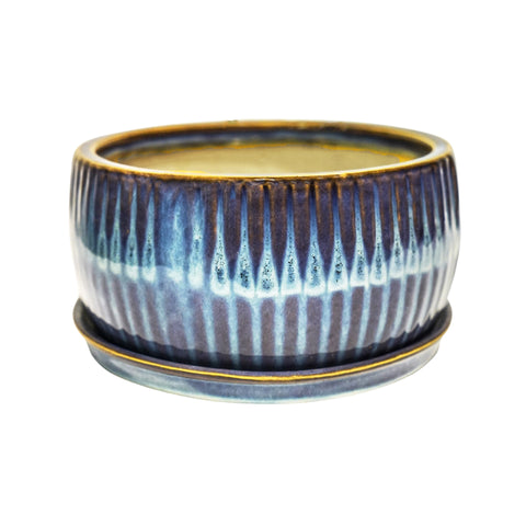 Dazzling Indoor set of 2 Bonsai Planters with Reactive Glaze in Sapphire