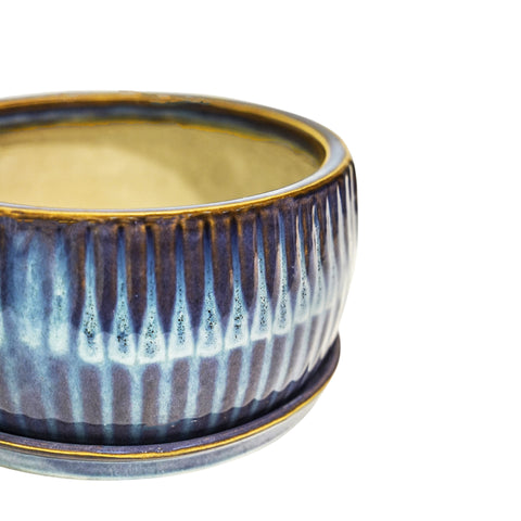 Dazzling Indoor set of 2 Bonsai Planters with Reactive Glaze in Sapphire